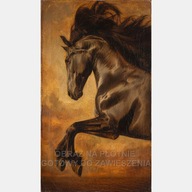 Koń retro stary styl brązowy obraz na płótnie 55x100 sztuka w galopie brąz