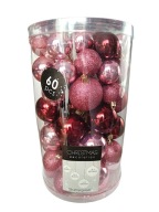 Zestaw bombek 60szt błyszczące, matowe i brokatowe RÓŻOWE.