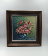 Obraz - piękne róże w wazonie - ręcznie malowany, sygnowany olej na płótnie