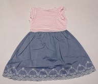 NOWA Sukienka dziewczęca bawełniana w Paski Biało-niebieska R. 110