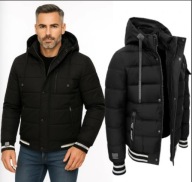 KURTKA MĘSKA Z KAPTUREM PUCHOWA OCIEPLANA ZIMOWA PIKOWANA CZARNA 4XL