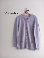 WEŁNIANY SWETER KARDIGAN NA GUZICZKI LILIOWY LAWENDOWY XL/XXL