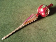 Ręcznie formowany szklany szpic na choinkę z czasów PRL-u