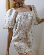 F&F bawełniana bluzka w drobne kwiatki z angielskim haftem retro bufki L