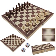 SZACHY DREWNIANE WARCABY + SZACHY + TRYKTRAK GRY PLANSZOWE LOGICZNE
