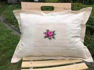 Poszewka poduszki z haftem krzyżykowym, bawełna, dom, ogród, róża, eko