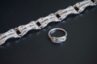 BRANSOLETA + PIRŚCIONEK SREBRNA VINTAGE SREBRO ANTYK UNIKAT KOMPLET