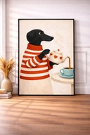 Plakat na ścianę A3 pies z herbatą – ilustracja z psem | bez ramki