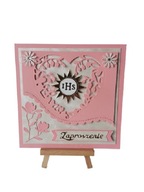 ZAPROSZENIA KOMUNIA IHS SŁONECZKO W SERCU K4 RÓŻ - BIEL