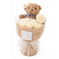 RÓŻE MYDLANE KWIATY FLOWER BUKIET Z MISIEM NA OKAZJE PREZENT 8 szt. RÓŻ MIŚ