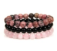 3 szt. Bransoletek Rodonit, onyx, kwarc różowy kamień naturalny 8mm 19cm
