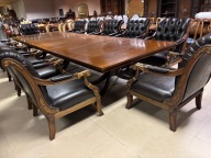 STYLOWY MEGA ZESTAW STÓŁ 12 (16) FOTELI CHESTERFIELD Konferencyjny U.S.A.