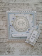 Kartka komunijna motyw hostii,kwiatki