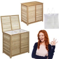 KOSZ NA PRANIE BAMBUSOWY 2-KOMOROWY 100L Z POKRYWĄ 60X40X60 CM ŁAZIENKA