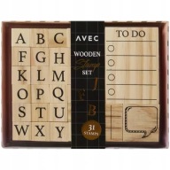 STEMPLE PIECZĄTKI DREWNIANE ALFABET ZESTAW 31 EL.