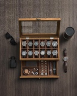 PUDEŁKO NA ZEGARKI ELEGANCKIA SZKATUŁKA NA BIŻUTERIĘ BRĄZOWA ETUI 12szt