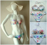 Bikini kwiaty 34A XS 75A B push up strój kąpielowy kostium printy