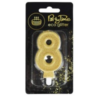 Świeczka 8 cyferka OSIEM ósemka - brokat złoty GOLD, urodziny PARTY.