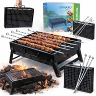 GRILL WĘGLOWY TURYSTYCZNY SKŁADANY PRZENOŚNY MANGAL + 6x SZPIKULCE SZAMPURY