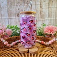 Kubek szklanka z bambusową pokrywką i słomką 500 ml handmade prezent serca