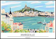 A2 PLAKAT MIASTO MARSYLIA MARSEILLE FRANCJA LAZUROWE WYBRZEŻE AKWARELA