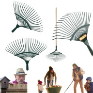 METALOWE GRABIE OGRODOWE DO LIŚCI DO TRAWY WACHLARZOWE + DREWNIANY TRZONEK