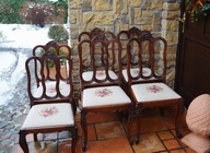 Krzesła stylowe brązowe ludwik dębowe wzór kwiaty do jadalni