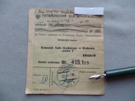 KRAKÓW KOMORNIK SĄDU GRODZKIEGO 1937 DOKUMENT WPŁATY przedwojenny