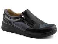 Lekkie, wygodne półbuty damskie suwak - Helios 391, czarne skóra R. 41