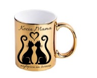 Złoty kubek z nadrukiem Kocia Mama dla kociary na prezent na urodziny