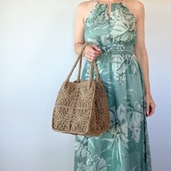 Jute Mosaic Essence - ręcznie robiona torebka jutowa, wykonana szydełkiem.