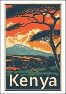A2 KOLOROWY PLAKAT OBRAZ KENIA KENYA AFRYKA SAWANNA, VINTAGE RETRO