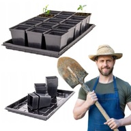 DONICZKI DO ROZSADY PRODUKCYJNE KWADRATOWE 0,5L - 15 SZT. Z PODSTAWKĄ 35 MM