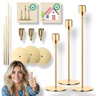 Zestaw 3 złotych świeczników metalowych nowoczesne eleganckie deco