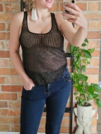 bluzka koszulka top siatka siateczka ażurowy złoto r. 36 S