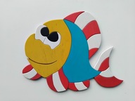 Drewniana dekoracja ścienna w kształcie ryby, obrazek do pokoju dziecięcego