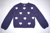 C&A śliczny granatowy sweterek w serca r.140