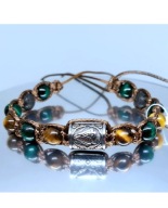 BRANSOLETKA RUNA VALKNUT STAL KAMIEŃ TYGRYSIE OKO LAWA NA WYMIAR LUB 17 cm