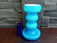 HUTA TARNOWIEC ŚWIECZNIK WAZON NIEBIESKI TURKUSOWY LATA 60/70 - SZKŁO PRL