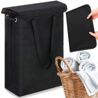 KLAPA POJEMNIK Z UCHWYTAMI CZARNY 45 L WĄSKI KOSZ NA PRANIE BIELIZNĘ