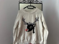 Beżowy sweter jelonek świąteczny nos cekiny