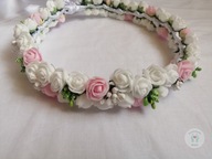 Wianek komunijny róże rękodzieło Komunia Święta