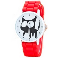 ZEGAREK SILIKONOWY Jelly Watch z Kotem Czerwony