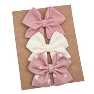 Spinki do włosów kokardki 3 szt brudny róż ecru i w serduszka