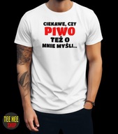 KOSZULKA ŚMIESZNA CIEKAWE CZY PIWO TEŻ O MNIE MYŚLI BIAŁA M