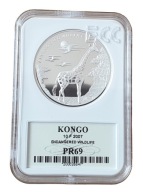 10 FRANC 2007 KONGO ŻYRAFA POSREBRZANA PROOF GCN PR69 L