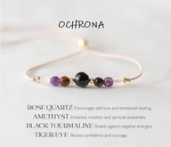Bransoletka talizman OCHRONA ametyst, kwarc różowy, czarny turmalin