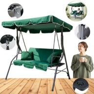 HUŚTAWKA OGRODOWA METALOWA 3OSOBOWA ŁAWKA BUJANA ZDASZKIEM PODUSZKI ZIELONA