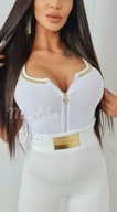 Biały top prążek ze złotym łańcuszkiem MAY Uni