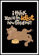 A2 ŚMIESZNY PLAKAT Z KOTEM KOT, HUMOR, I THINK YOU ARE AN IDIOT NOW FEED ME